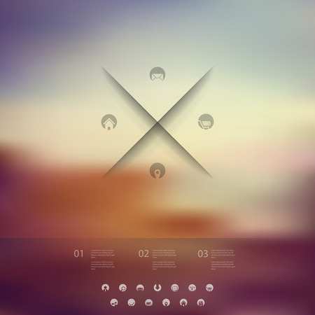 Single page website on blurred vintage background. Basic web line icons for introduction. Minimalistic design.のイラスト素材