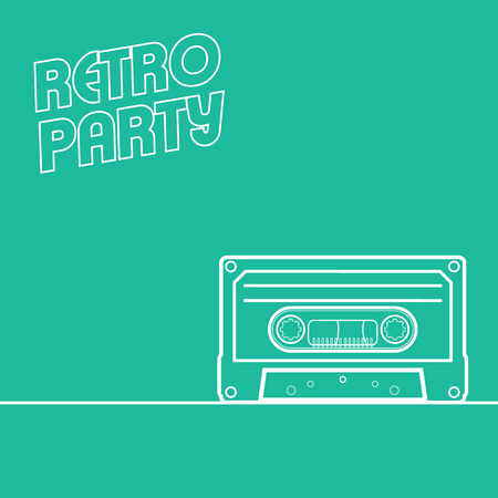 Retro party background in minimalistic style with line art cassette. Suitable for events invitations, concerts, clubs as a poster, leaflet, flyer.のイラスト素材