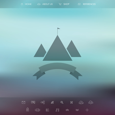 Single page website on blurred vintage background. Basic web line icons for introduction. Minimalistic design.のイラスト素材