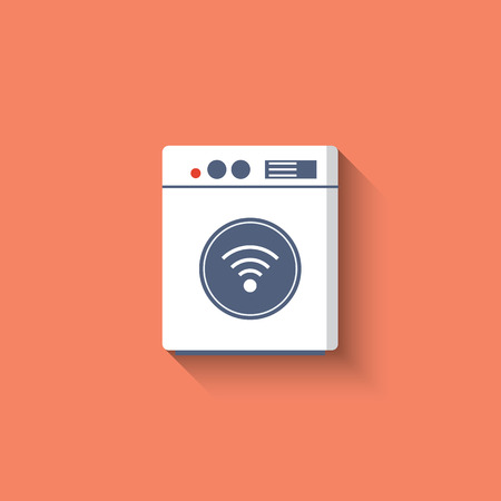 Smart washing mashine icon. Smart kitchen appliances. Internet of things concept with wireless connection. Modern flat design, long shadow.のイラスト素材