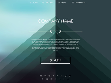 Vector website template with graphic user interface also for mobile. Blurred background gradient mesh. Line icons. Ghost buttons. Minimalistic style. One page. Introductionのイラスト素材