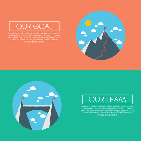 Business concept of success, goals, targets, aims and teamwork. Abstract flat design presentation template.のイラスト素材
