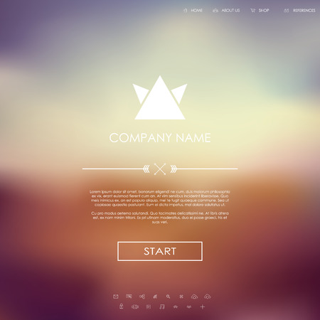 Vector website template with graphic user interface also for mobile. Blurred background gradient mesh. Line icons. Ghost buttons. Minimalistic style. One page. Introductionのイラスト素材