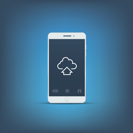 Smartphone data storage concept vector illustration. Cloud computing application with line icons and buttons in modern flat design. Eps10 vector illustration.のイラスト素材