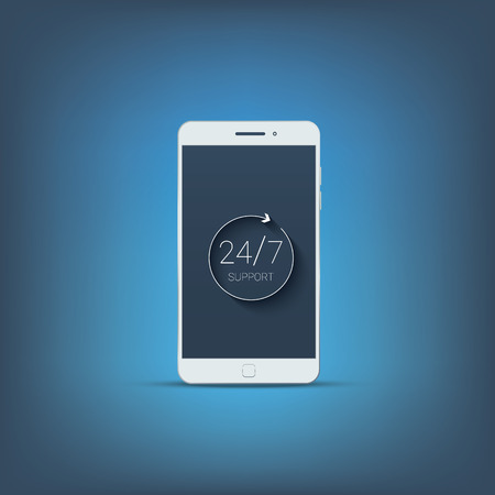 24/7 support and service for customers button. Modern material flat design, thin line icon. 24 hours, 7 days symbol.のイラスト素材