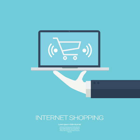Online shopping concept presentation. Cart on laptop screen as symbol. vector illustrationのイラスト素材