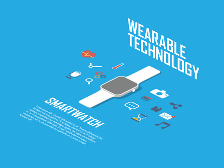 Smart watch concept illustration. Smartwatch and smartphone as wearable technology with icons for apps interface. vector illustration.のイラスト素材