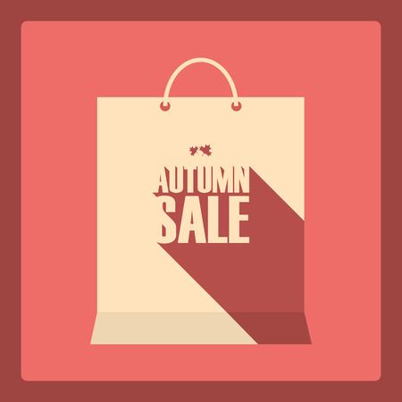 Autumn sale poster. Special offer promotion. Discounts design template. Long shadow typography text. Shopping bag symbol. のイラスト素材