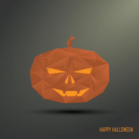 Halloween pumpkin low poly design. 3d object typical holiday symbol. Evil grin vegetable. Eps10 vector illustrationのイラスト素材