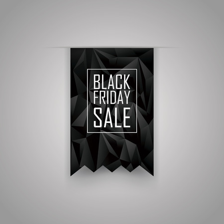 Black friday sale low poly ribbon element. Polygonal geometric 3d design. Shopping sticker template. Eps10 vector illustration.のイラスト素材