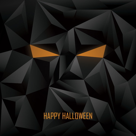 Halloween poster template. Low poly background. Monster face with evil eyes. Eps10 vector illustration.のイラスト素材
