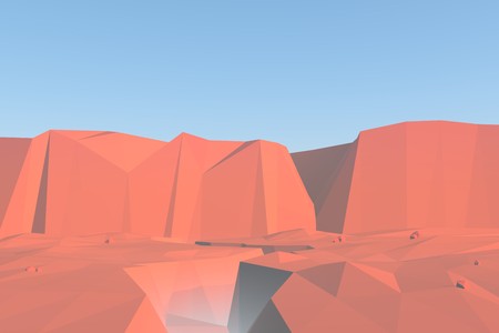 Red rocks low poly canyon landscape with cliffs and rocks. 3d render background illustration.の写真素材