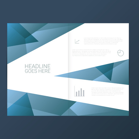 Brochure design template with space for text and business icons of charts and graphs. Report presentation layout with polygonal design. Eps10 vector illustration.のイラスト素材