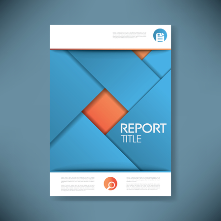 Report cover template for business presentation or brochure. Blue and orange material design style vector background. Eps10 vector illustration.のイラスト素材