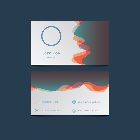 Elegant business card template with colorful background and overlay waves. User interface icons for contact information. Eps10 vector illustrationのイラスト素材