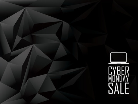 Cyber monday sale low poly vector background banner. Laptop icon with text message. Eps10 vector illustration.