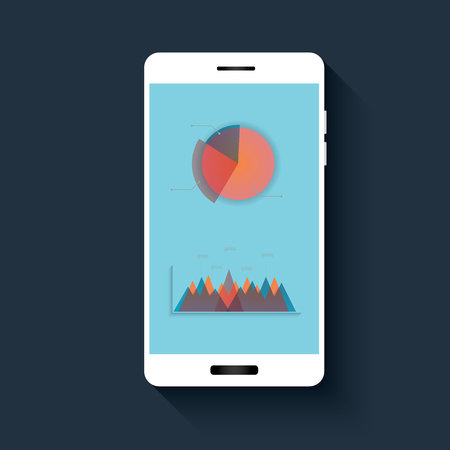 Smartphone with pie chart and graph for data report infographics. Material design vector background. Eps10 vector illustration.のイラスト素材