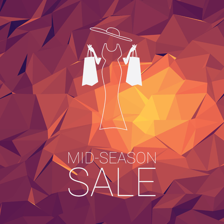 Sales banner mid season template with woman shopping fashion, space for promotional text. Sale poster tag special offers advertising.   vector illustration.のイラスト素材