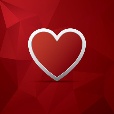 Red heart as symbol of love on low poly vector background. Valentine's day card template.のイラスト素材