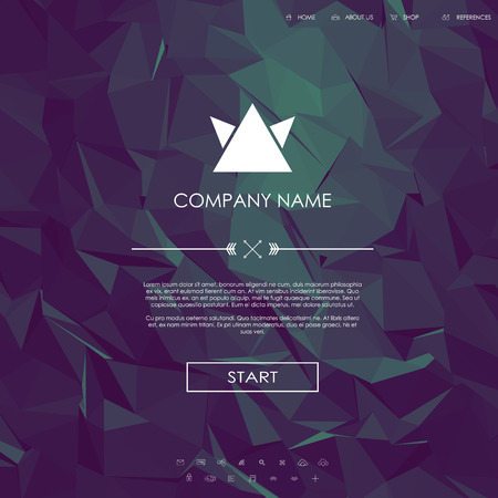Website landing page template with set of line icons user interface and purple low poly background. Eps10 vector illustration.のイラスト素材