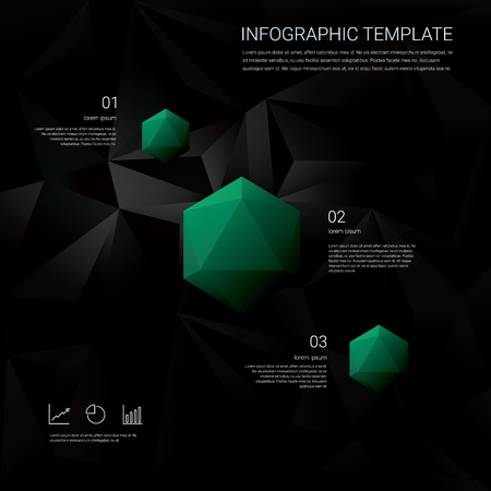 Black low poly background with infographics menu options for business presentations. Blue geometric diamond hexagonal shapes. Epsのイラスト素材
