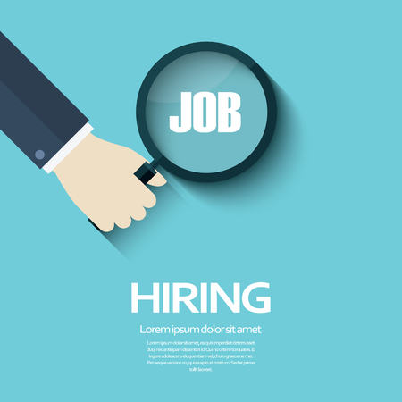 Search for job symbol with magnifying glass in modern flat design.のイラスト素材
