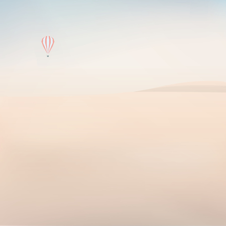 Beach landscape background. Seaside nature with hot air balloon flying over.のイラスト素材
