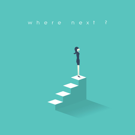 Businesswoman new opportunities concept. Business women career growth on corporate ladder. Professional growth in job concept.のイラスト素材
