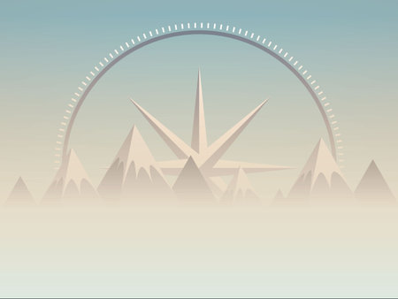 Polygonal mountain nature landscape illustration with abstract compass in the backgroundのイラスト素材