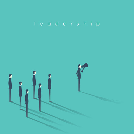 Business leadership concept vector illustration with businessman speaking on megaphone and followers.のイラスト素材