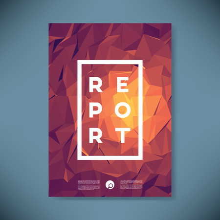 Bright orange and purple report cover vector illustration with strong typography on low poly background. Eps10 vector illustration.のイラスト素材