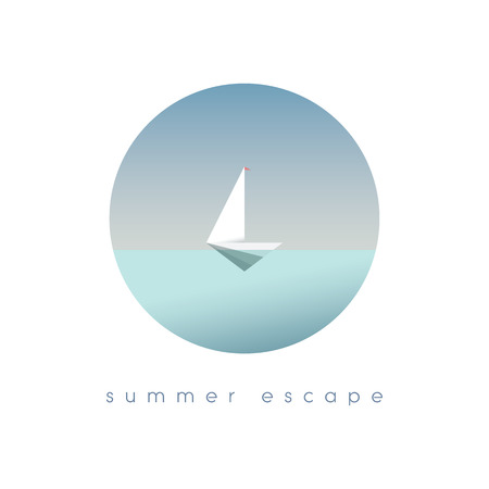 Yacht on the ocean in simple minimalistic polygonal style vector illustration. Summer vacation, holiday, escape symbol of traveling and adventure.のイラスト素材