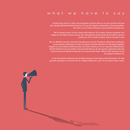 Business man with a megaphone as symbol for announcement, public speaking, presentation.のイラスト素材
