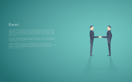 Business deal symbol with two businessmen handshake. Partnership concept vector background.のイラスト素材
