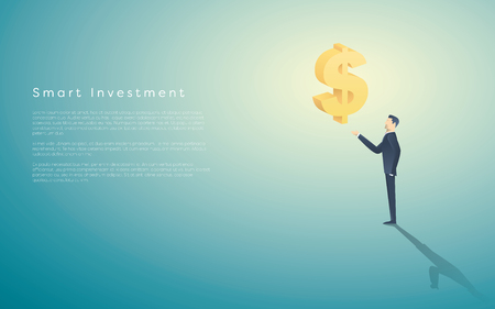 Smart investment business concept vector background with dollar sign as symbol of money and businessman. Bank and banking financial institutions abstract.のイラスト素材