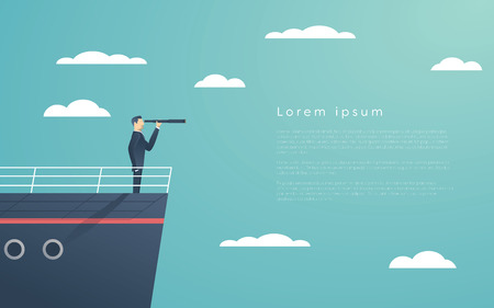 Business man standing on a ship as symbol of leadership, professionalism and strong, powerful manager.のイラスト素材