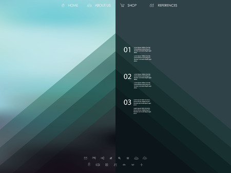 Vector website template with graphic user interface also for mobile. Blurred background gradient mesh. Line icons. Ghost buttons. Minimalistic style. One page. Introduction.のイラスト素材