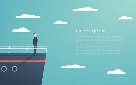 Business man standing on a ship as symbol of leadership, professionalism and strong, powerful manager.のイラスト素材