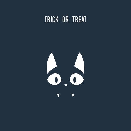 Halloween cat symbol using negative space silhouette. Animal holiday cartoon with adorable cute kitten. Eps10 vector illustration.のイラスト素材