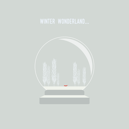 Snow globe with christmas winter landscape vector background. Fox walking in frozen wonderland. Eps10 vector illustration.のイラスト素材