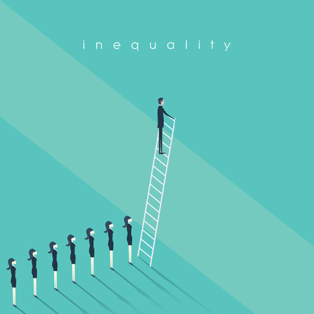 Business inequality concept vector background. Man standing on a ladder and women behind him. Eps10 vector illustration.のイラスト素材
