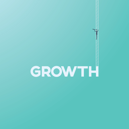 Business growth concept with businessman on a ladder looking through a monocular. Business future and vision concept. Eps10 vector illustration.のイラスト素材