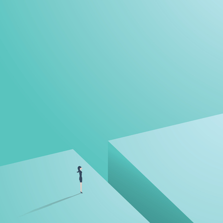 Business woman standing in front of gap as a symbol of challenge for businesswoman in career in business.のイラスト素材