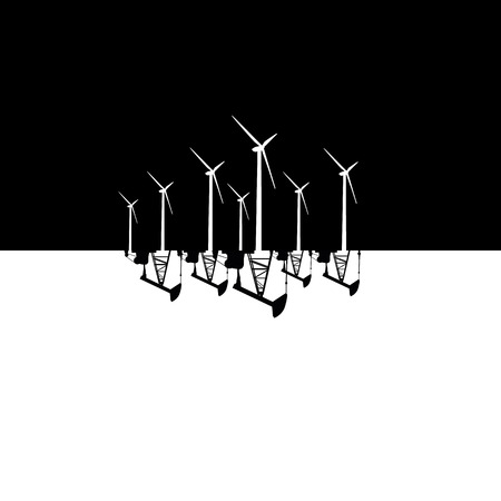 Wind energy versus fossil fuel energy concept vector illustration. Wind farm and oil pumps. Eps10 vectorのイラスト素材