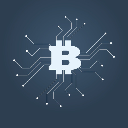 Bitcoin symbol vector icon illustration. Digital currency concept with data mining symbols.のイラスト素材