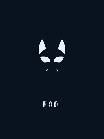 Halloween cat symbol using negative space silhouette. Animal holiday cartoon with evil vampire kitten.のイラスト素材