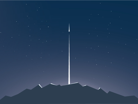 Business startup concept vector background with space for text or infographics. Rocket flying to space above mountains landscape, technology innovation, new business symbol.のイラスト素材