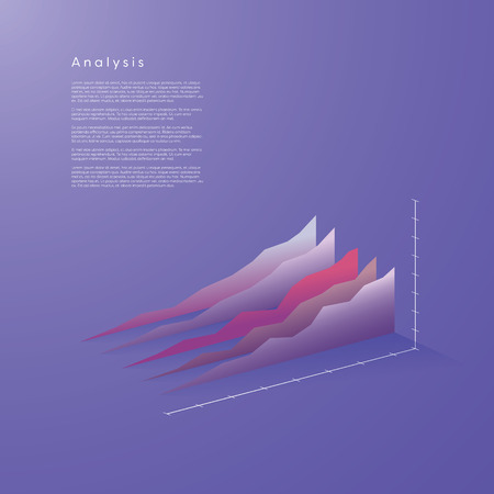 Modern 3d line graph vector element in isometric style with soft color gradients. Data visualization concept for analysis, report, presentation, infographics. Eps10 vector illustration.のイラスト素材