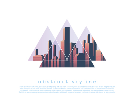 Cityscape or skyline of modern corporate city center within geometric shape as symbol of modern business global corporations. Eps10 vector illustration.のイラスト素材