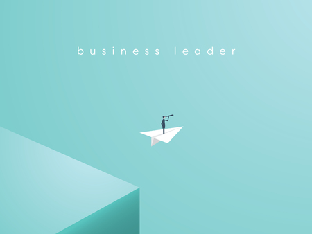 Business leader leaving comfort zone on a paper plane. Business vector concept of adventure, opportunity, entrepreneurship.のイラスト素材